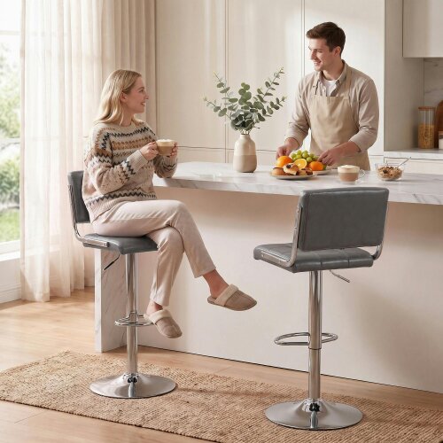 HOMCOM Adjustable Bar Stools Set of 2 with Backrest