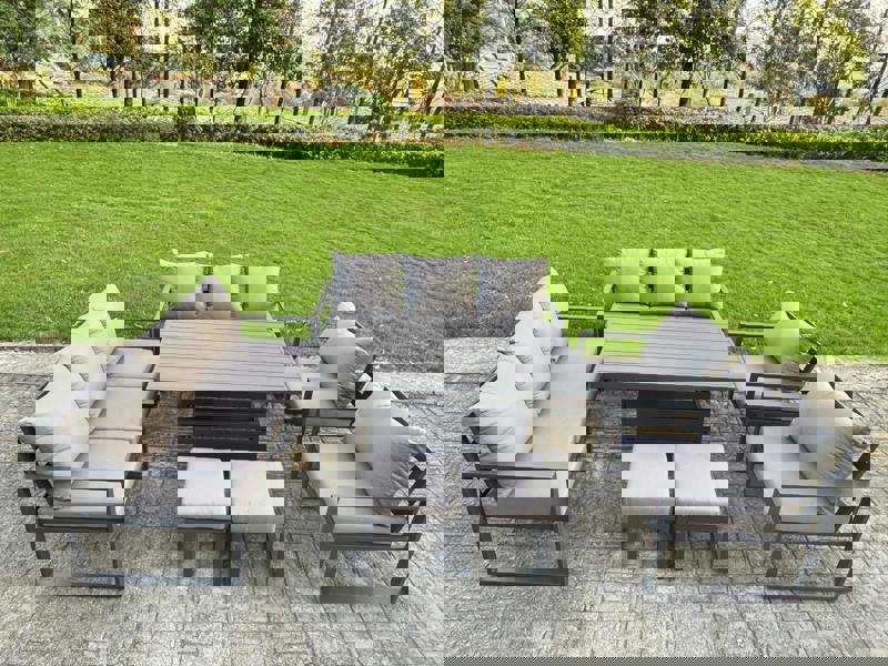 Fimous 10 Seater Aluminium Garden Furniture Set with Adjustable Rising Dining Table & Cushions - Dark Grey