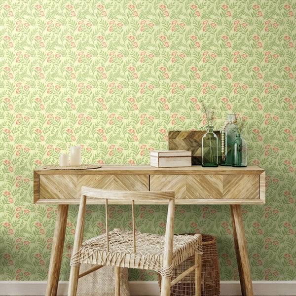 Hoopla Walls Petite Posy - Apricot & Fern 10m Wallpaper