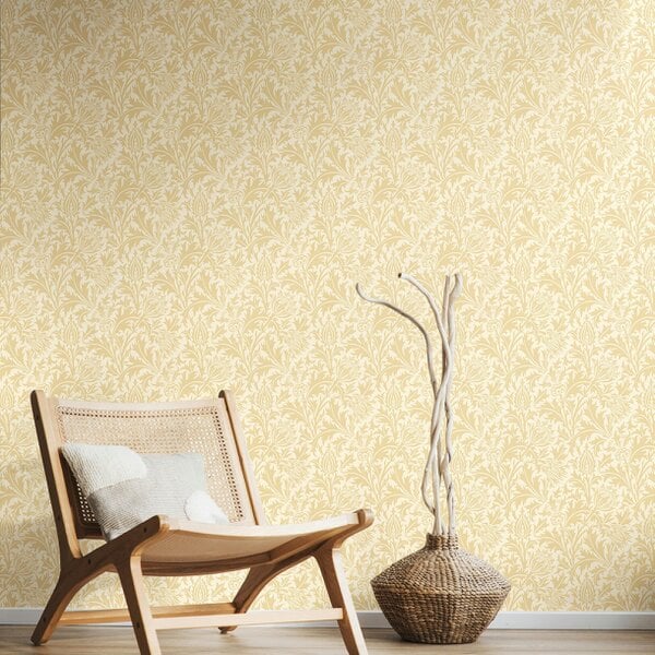 Hoopla Walls Thistle Damask - Soft Gold 10m Wallpaper