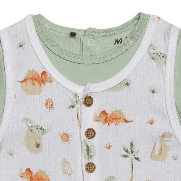 Mini Cuddles Baby Boys Dinosaur Printed Dungaree Set With Matching Cap, Multicolour