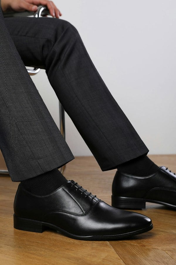Where's That From Nick Oxford Lace Up Work Dress Shoes in Black Faux Leather