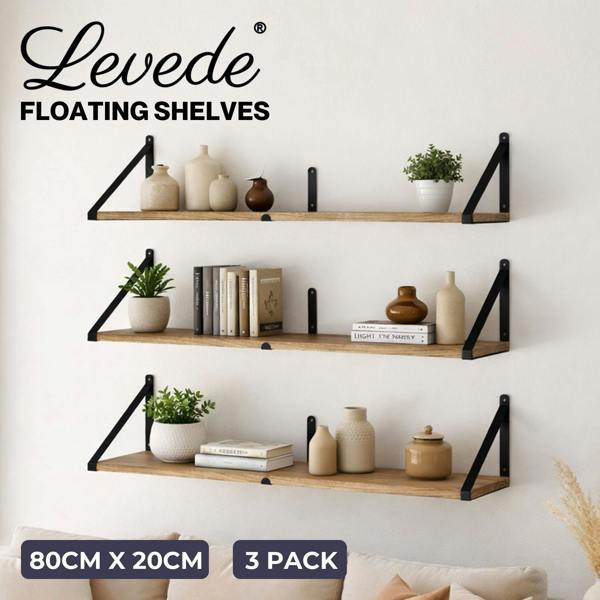 Levede Floating Shelves Wall Mounted Book Shelves for Wall Set of 3 Natural