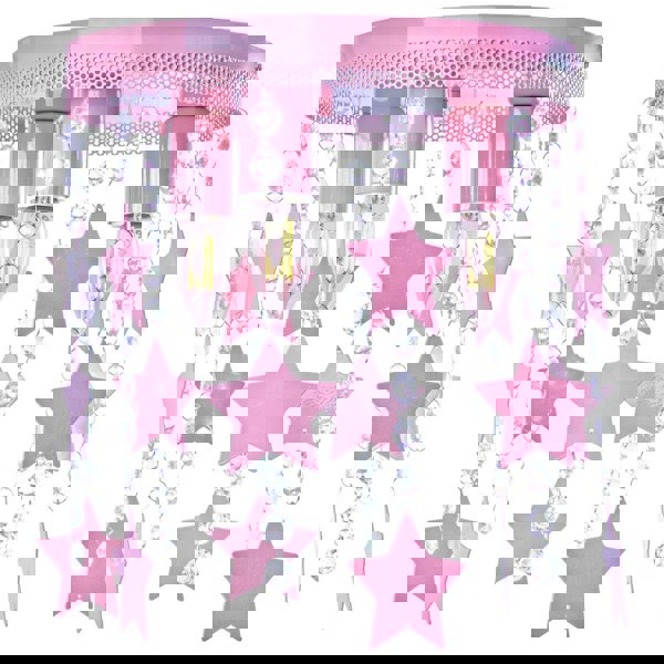 Milagro Ceiling Lamp Star 3XE27 Baby Pink Attractive Hand Made Chandelier With Suspended Crystals And Stars