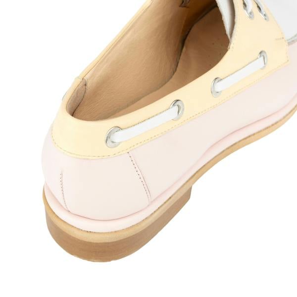 Embassy London Boatie - Yellow & Cream & Pink - Women's Leather Boat Shoe