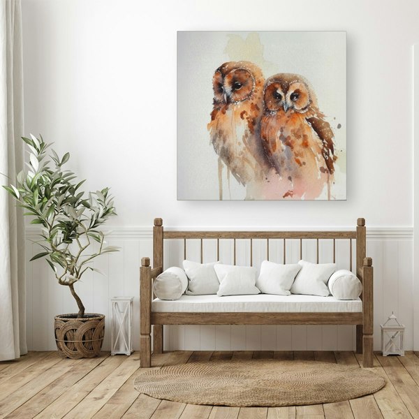 Warren Reed Loving Tawny Owls Watercolour Canvas