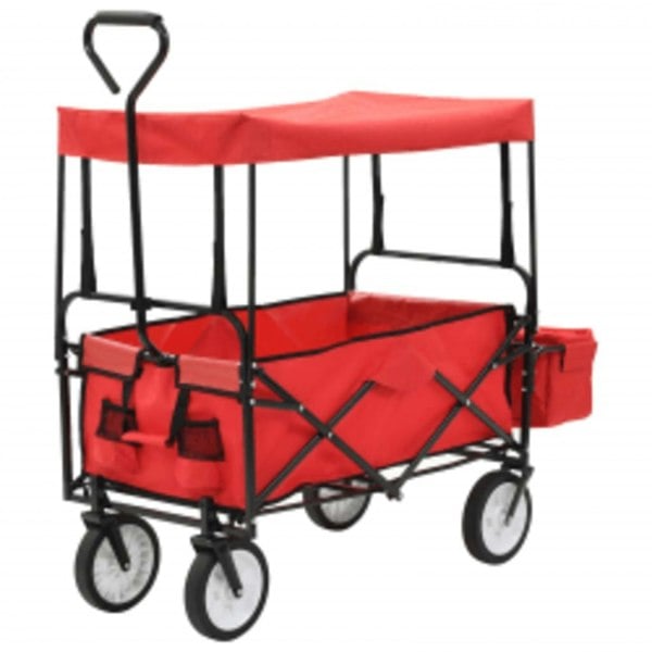 Berkfield Folding Hand Trolley with Canopy Steel Red