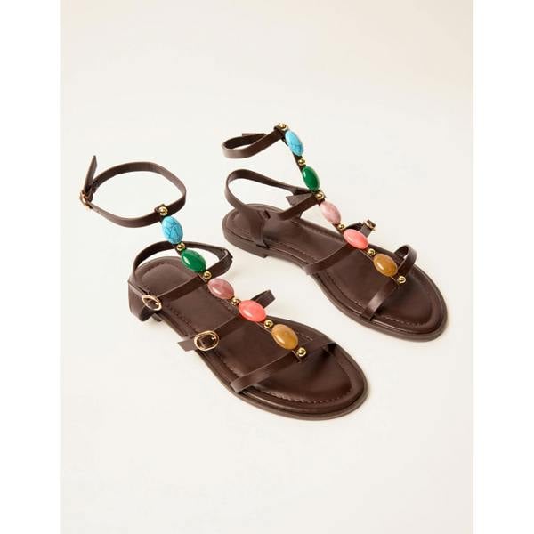 Blue Vanilla Beaded Gladiator Flat Sandals