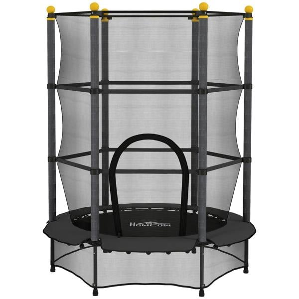 4.6 ft kids trampoline with black frame and enclosure net, safety padding base