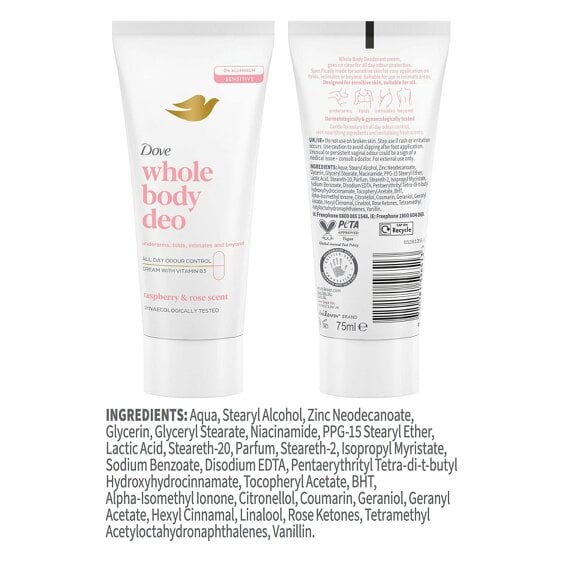 Dove Whole Body Odour Protection Deodorant Cream Raspberry & Rose, 75ml