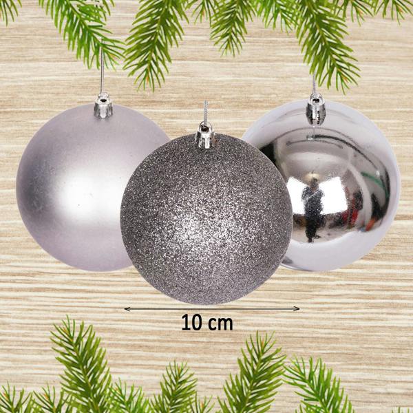 10cm Shatterproof Mid Grey Christmas Baubles, 3 or 6 Pack for Trees and Festive Displays image 9