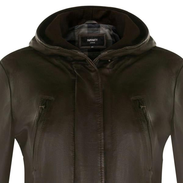 Infinity Leather Womens Leather Hooded Parka Jacket-Bucharest