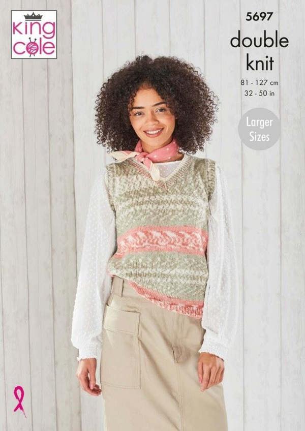 King Cole Fjord DK Knitting Pattern 5697, Tops, Slipovers for Women, 32 - 50 Inches