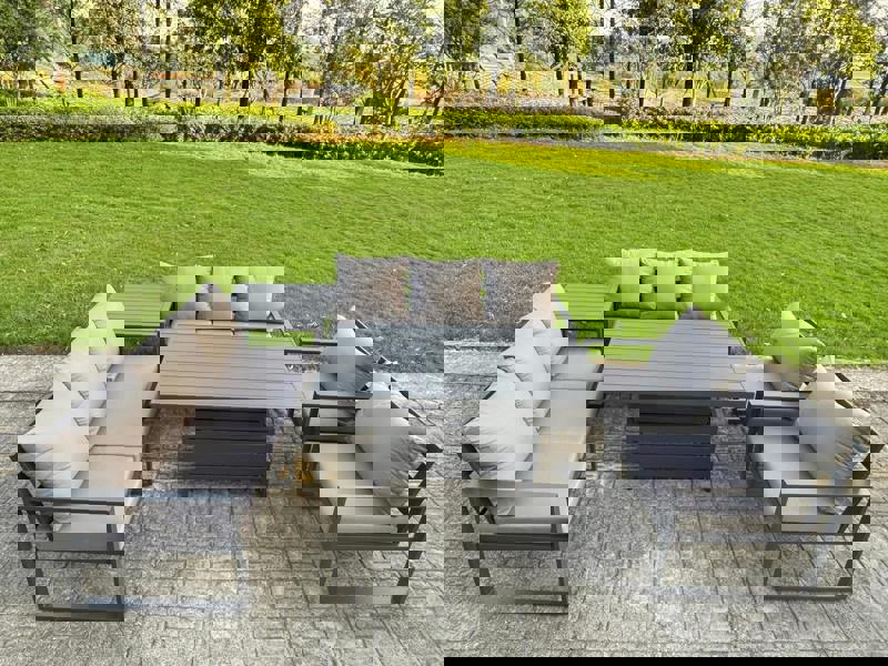 Fimous 8 Seater Aluminium Furniture Set with Adjustable Rising Dining Table, 2 Chairs, Side Table - Dark Grey