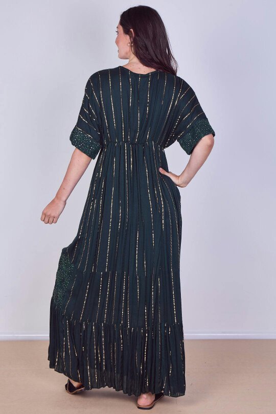 Boho Sequin Swirl Embroidered Maxi Dress
