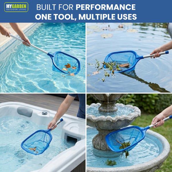 My Garden Outdoor Living Leaf Skimmer 63cm - Swimming Pool Skimmer with Fine Mesh - Lightweight Aluminum Pool Cleaning Net for Leaves, Bugs & Debris