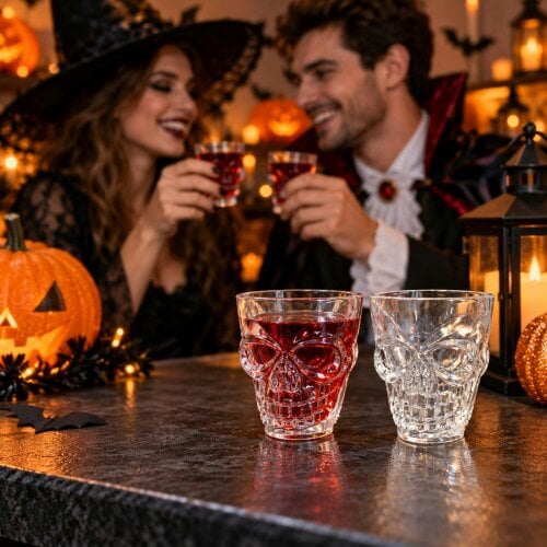 Shatchi Clear Halloween Skull Shot Glasses 4 Pack, 55ml Plastic Party Drinkware