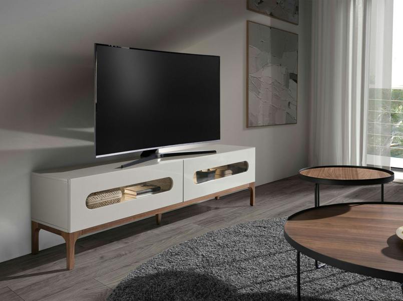 Angel Cerdá Grey and Walnut Wood TV Stand With Interior Lighting 3242