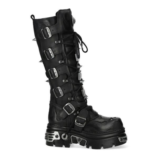 New Rock M-161-C10 Knee High Black Leather Spiked Gothic Boots