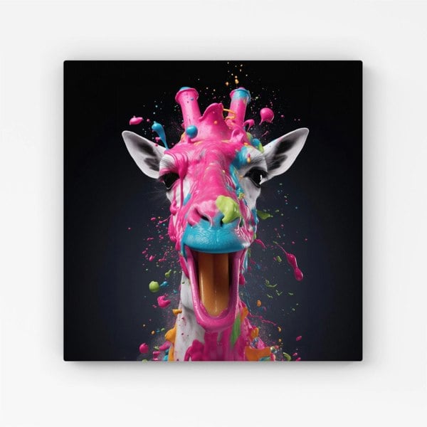 Warren Reed Splash Art Giraffe Face Pink Canvas