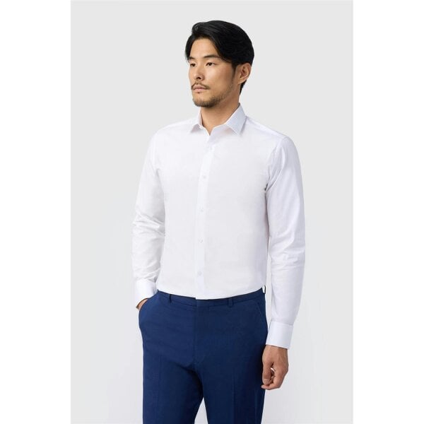 Limehaus Tailored Fit White Stretch Double Cuff Shirt