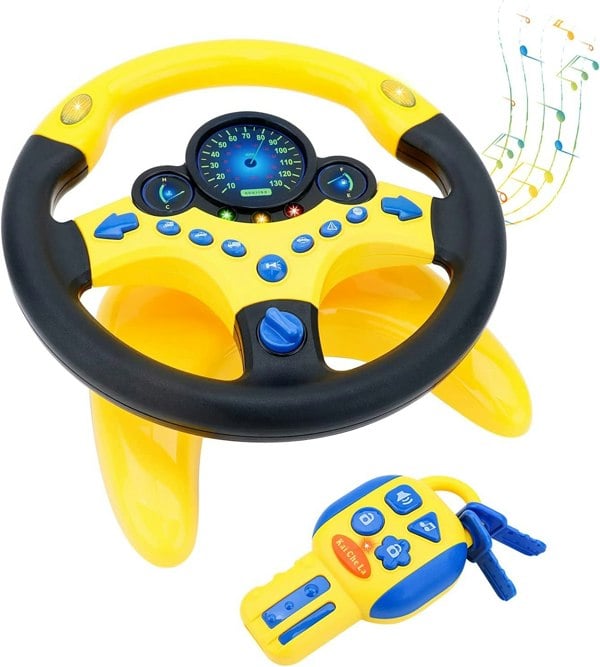 deAO Toys Children's Educational Toys Car Back Seat Driving Steering Wheel Simulation Driving Steering Wheel Toy Yellow