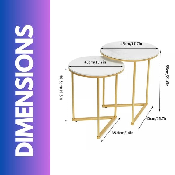 Rafaelo Mobilia Set Of 2 Round Nesting Tables With Triangular Base Gold