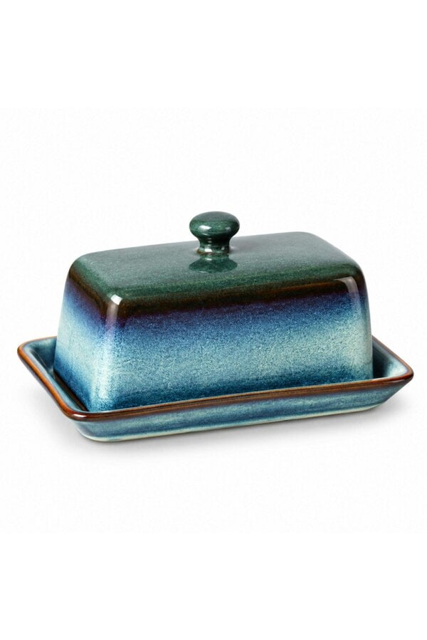Skandi Home Nord Ocean Teal Traditional Reactive Glaze Ceramic Butter Dish