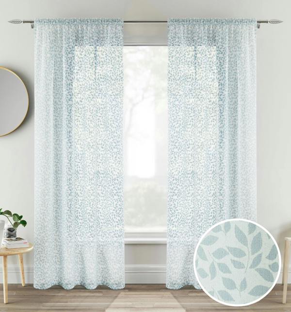 Tyrone Textiles Leaf Print Linen-Look Voile Panel - Pair
