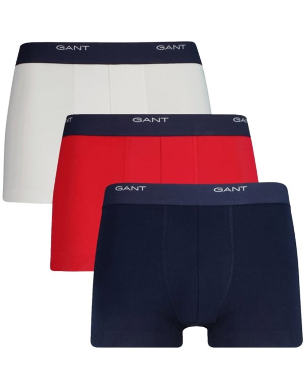 GANT 3-Pack Core Logo Boxer Trunks, Navy/White/Red