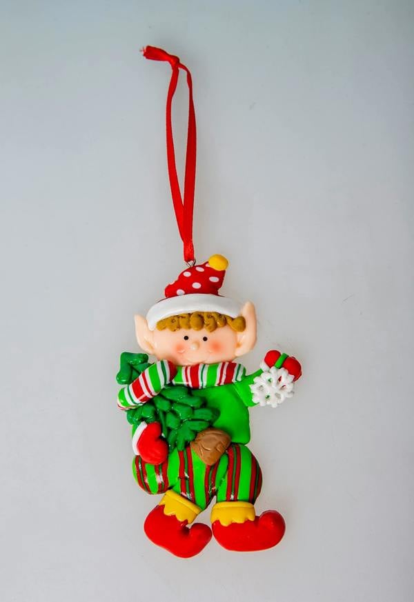 12 Pack Multicolour Hand Painted Ceramic Elf Hanging Christmas Tree Decorations image 4