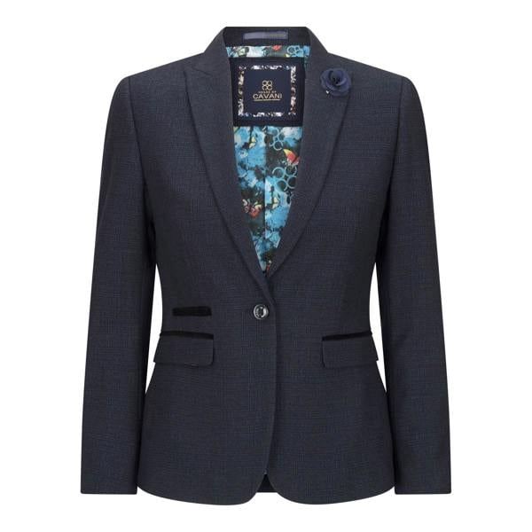 House of Cavani Women's Tailored Fit Tweed Navy Check Blazer Wool Jacket