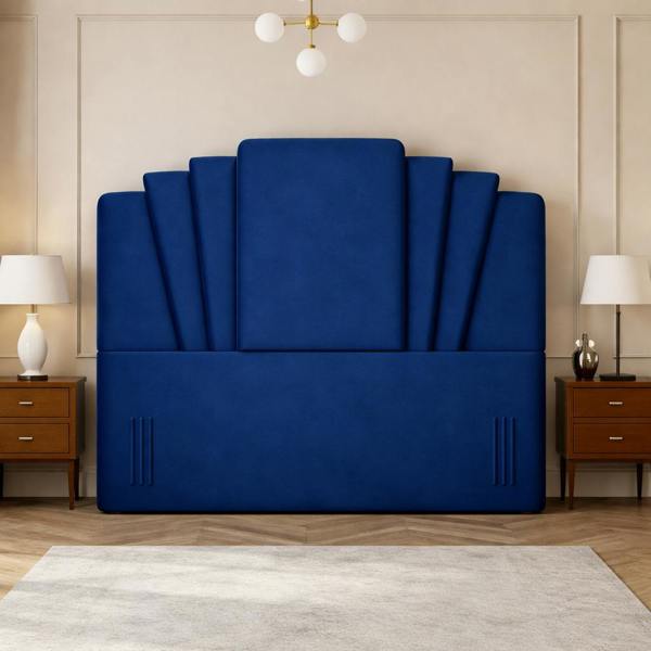 Great British Beds Harry Art Deco Headboard - Blue Plush