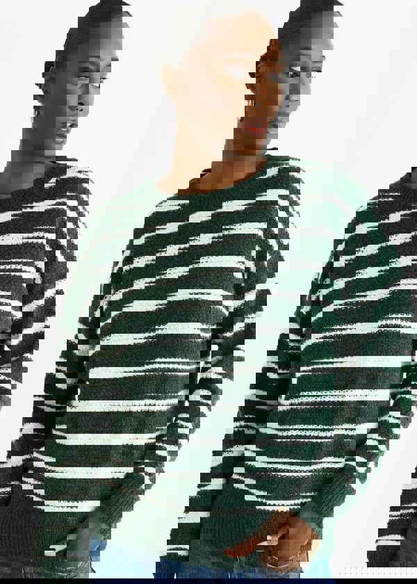 Gini London Green Stripe Chunky Knit Oversized Jumper