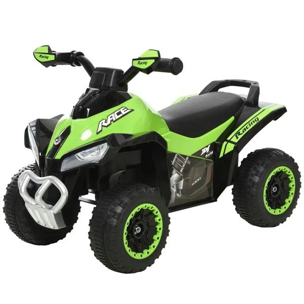 Toddler foot-to-floor ride-on car walker, green and black with 4 chunky wheels