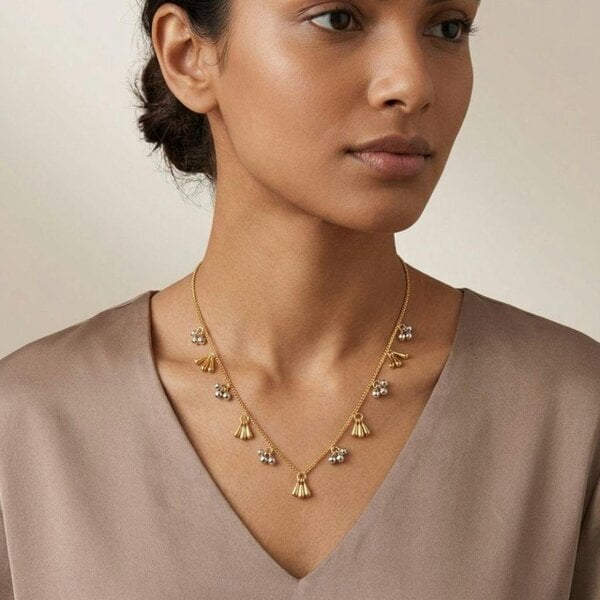 The Colourful Aura Gold Plated Dual Tone Tassel Ball Charm Necklace 18 Inch