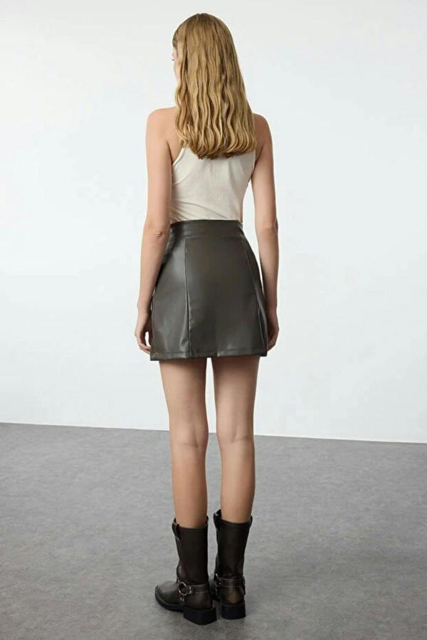 WOVCOR Faux Leather High Waist Mini Skirt