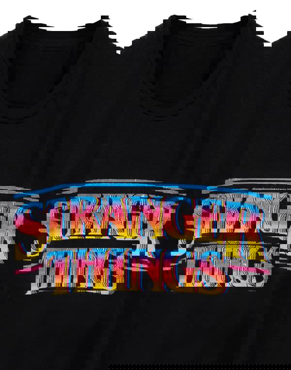 Stranger Things Mens Black Retro Logo Short Sleeved T-Shirt