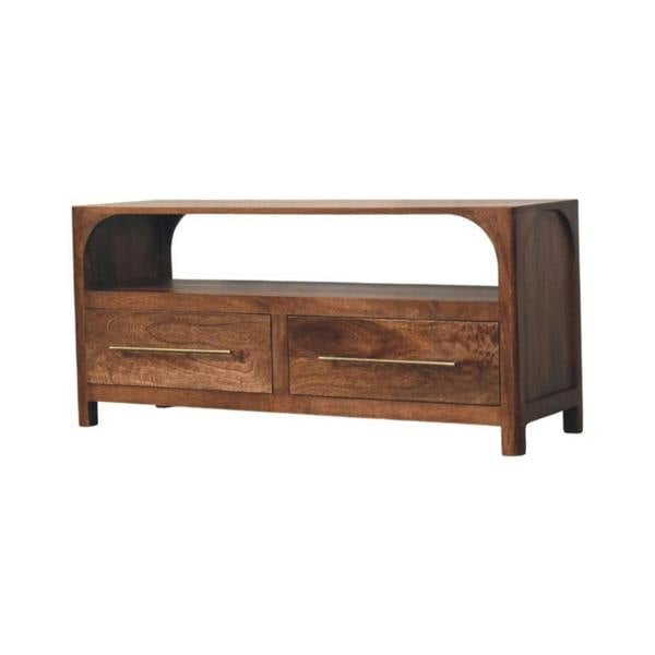 Artisan Furniture Solid Wood Arc-Line Media Console, 2 Drawer & 1 Open Slot, Brown