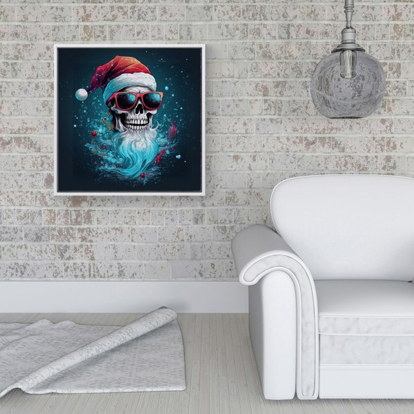 Warren Reed Magical Santa Hat Skull Splash Art Framed Canvas