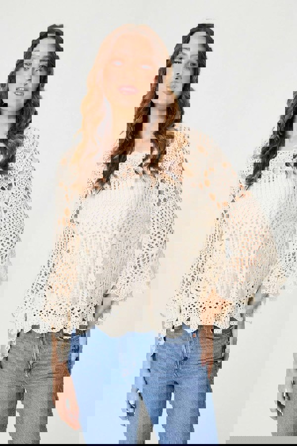 Cream | Crochet Lace 3/4 Sleeve Top
