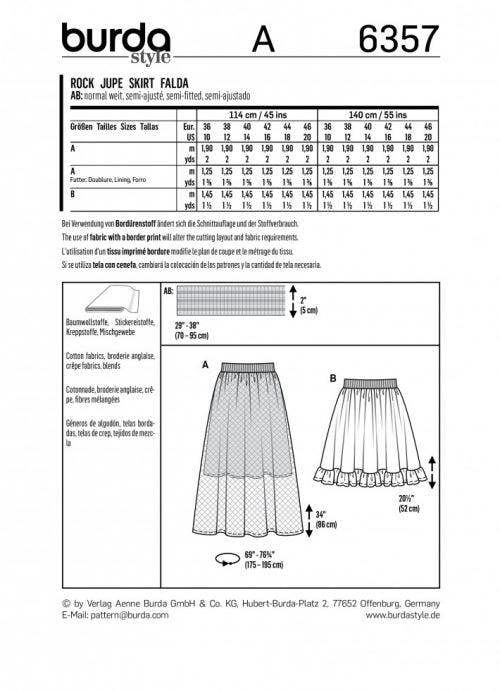 Burda Sewing Pattern 6357 Skirts For Women, 10 to 20  - Easy