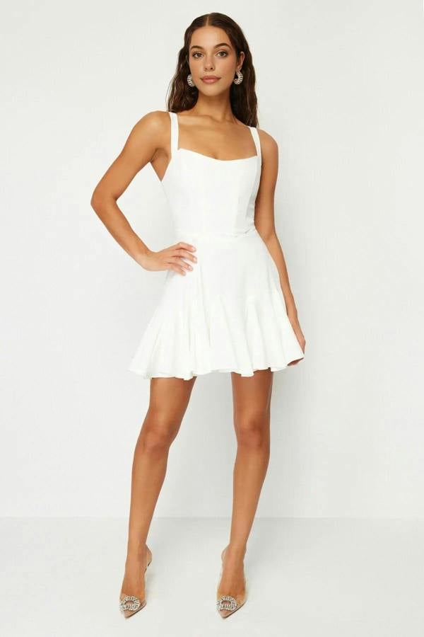 WOVCOR A-Line Lined Short Dress with Corset Detail