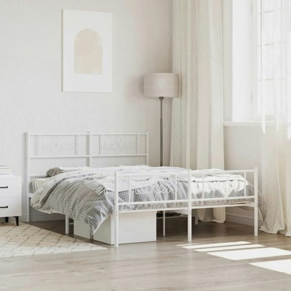 Berkfield Metal Bed Frame with Headboard and Footboard White 135x190 cm 4FT6 Double