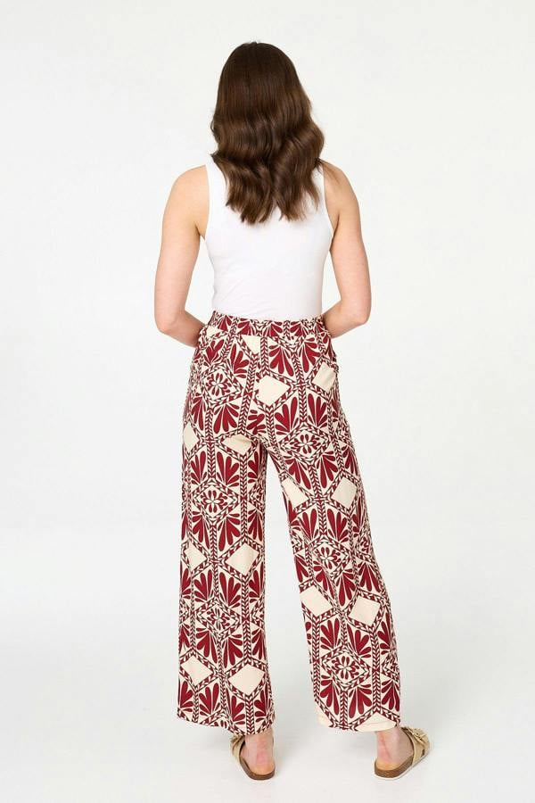 Rust | Printed High Waist Wide Trousers
