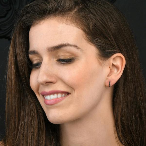 namana Dainty Silver Mini Hoop Earrings for women with black stones