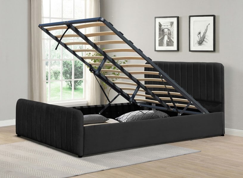 Comfy Living Gas Lift Ottoman Bed in Brushed Velvet – Black, Light Grey, Dark Grey – Available in 3ft, 4ft6, and 5ft Sizes