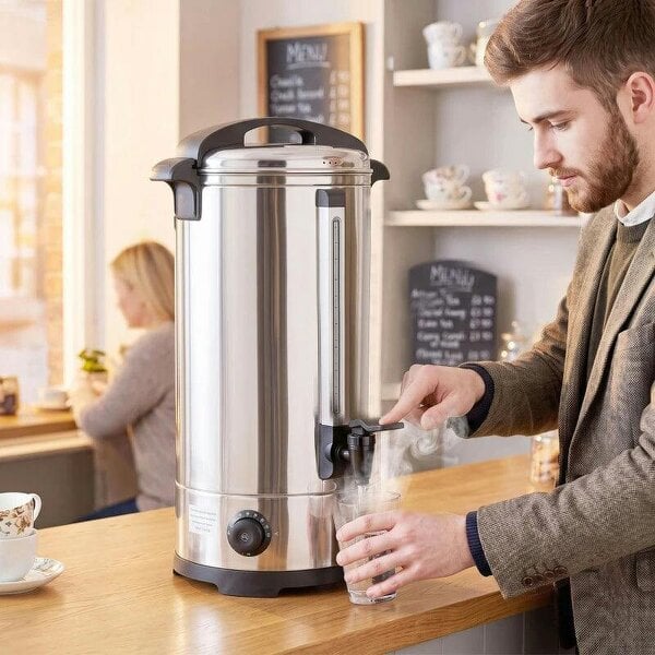 26L Catering Urn, 2500W Stainless Steel Hot Water Boiler Dispenser with Thermostat, Keep Warm Function and Easy Pour Tap