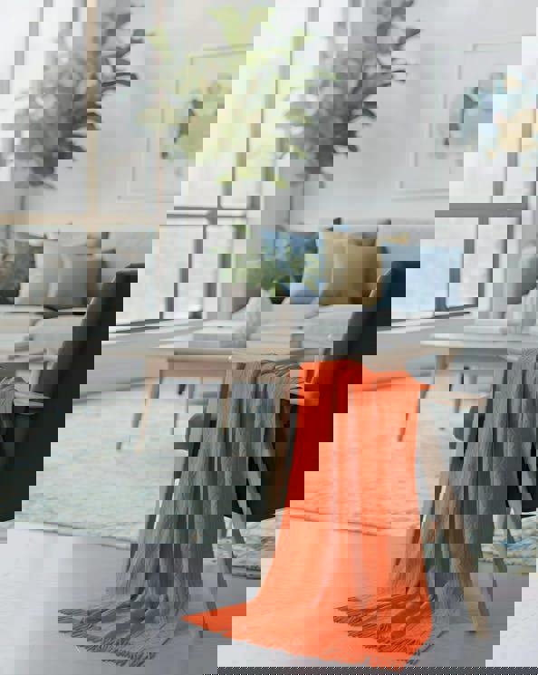 Anyhouz Anycozy Orange Faux Cashmere Throw Blanket Diamond Knit 130x230cm