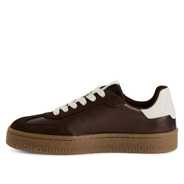 Tamaris Womens Brown White Suede Leather Fashion Lace Up Sneakers
